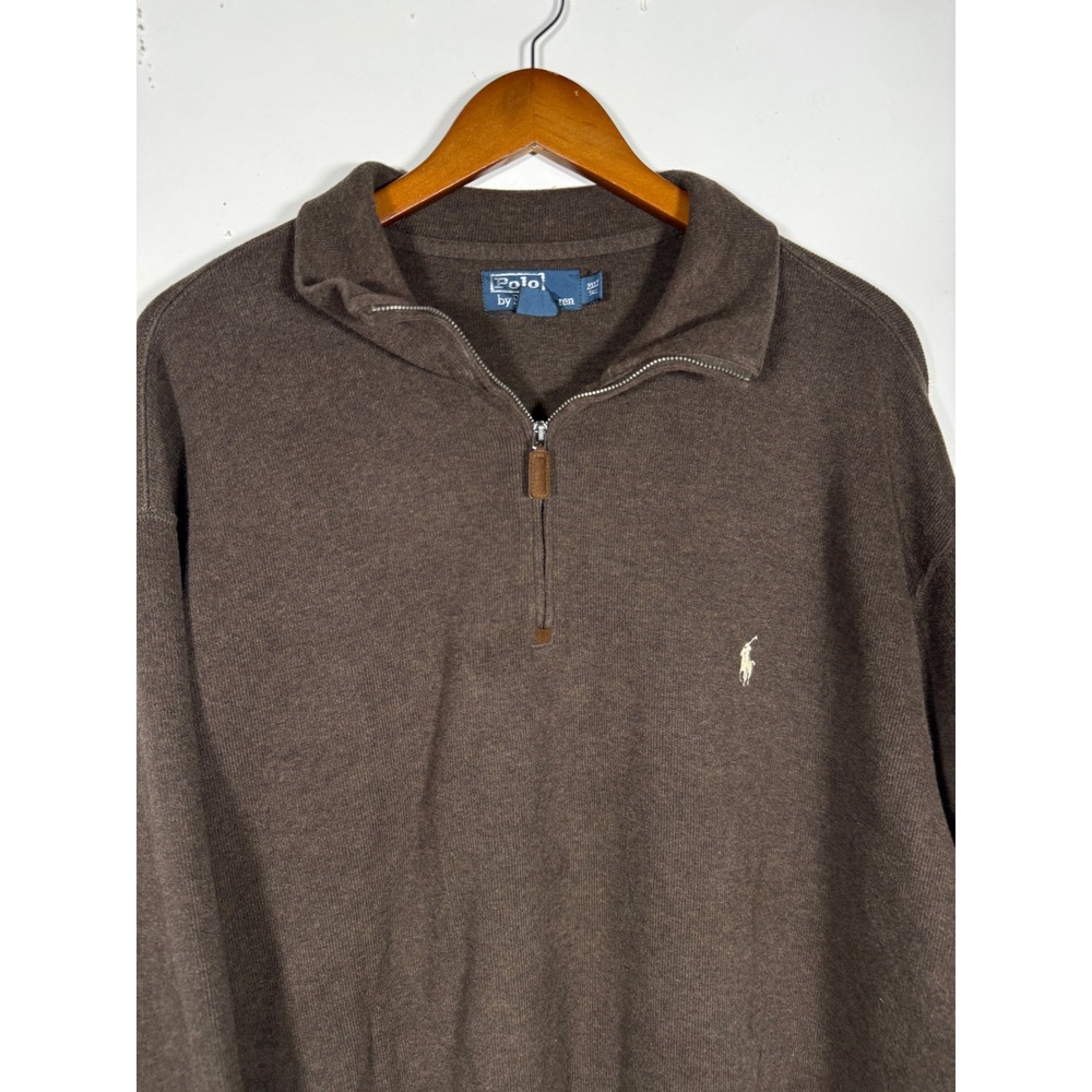 Polo Ralph Lauren Mens 2XLT Brown Cotton Quarter Zip Pullover Sweater Tall
